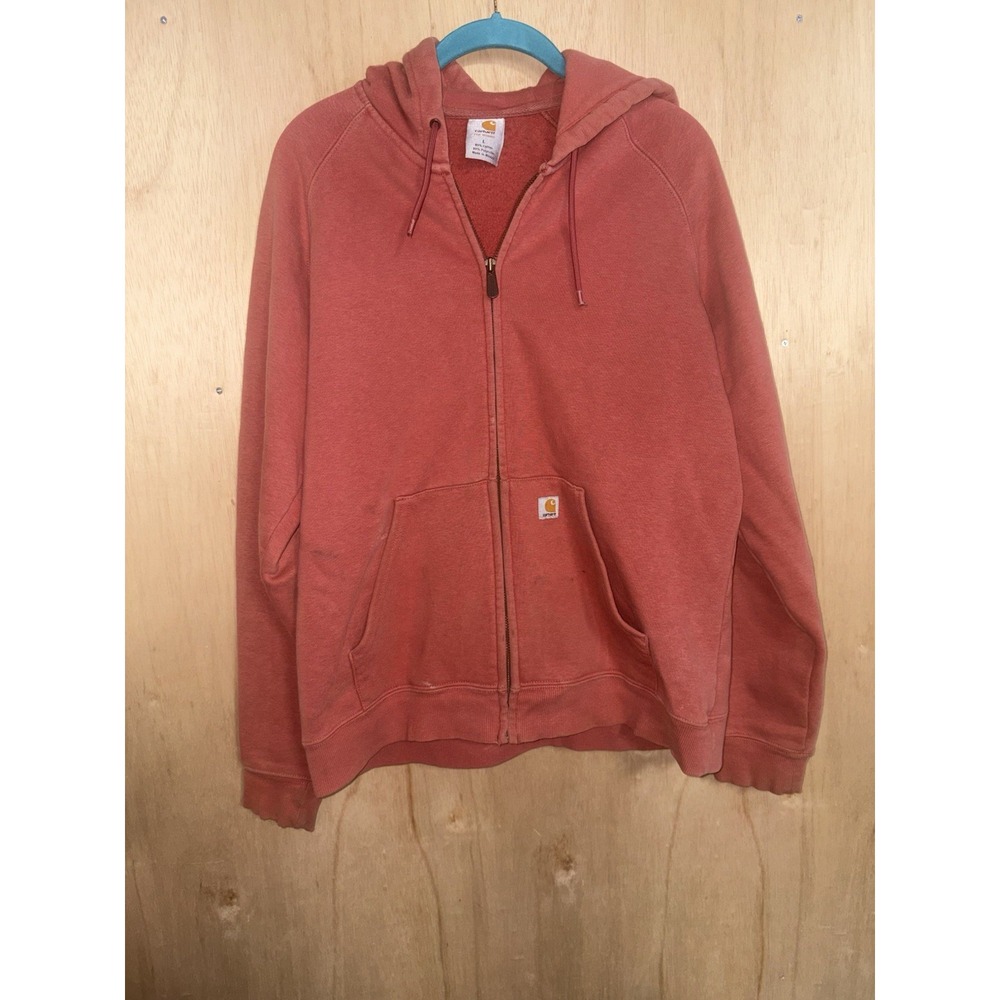 Carhartt Hoodie Sweatshirt Womens Large  Orange  Zip Fleece Lined Pockets Read